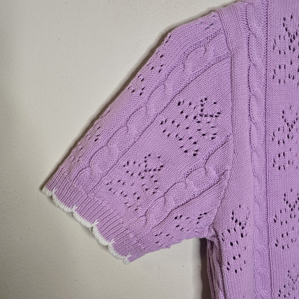 Miss Selfridge Cropped Pointelle Tie Front Cardigan Women’s Size Small Lilac - Picture 8 of 11